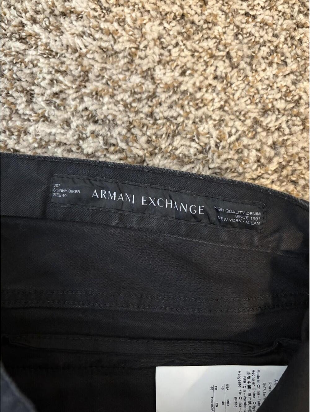 Armani Exchange Men’s Jeans J27 Skinny Biker Black Distressed Moto Size 40x32 - Picture 8 of 13